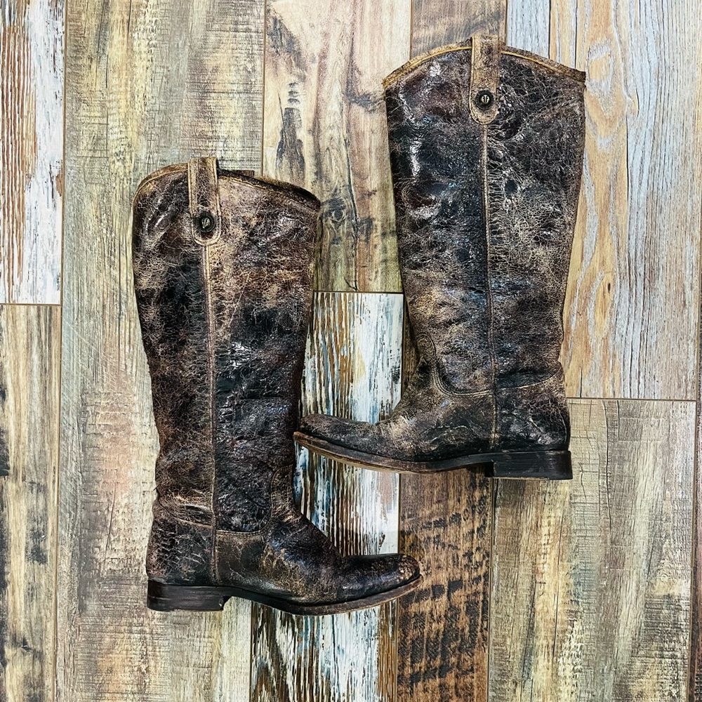 Frye Distressed Brown Leather Heeled Boots